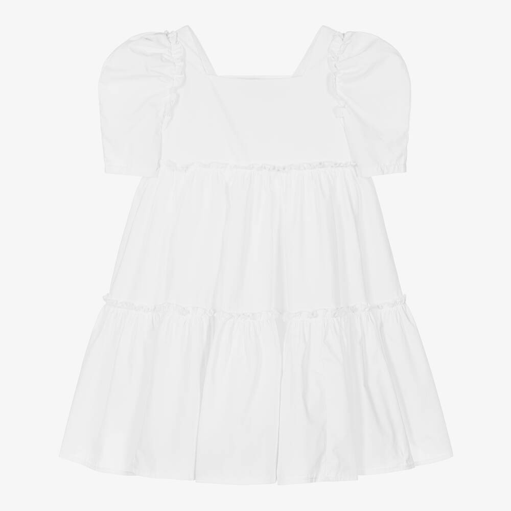 Monnalisa-Girls White Cotton Tiered Dress | Childrensalon Outlet