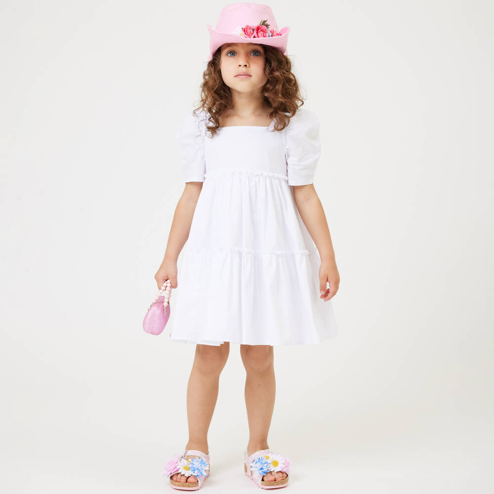 Monnalisa-Girls White Cotton Tiered Dress | Childrensalon Outlet
