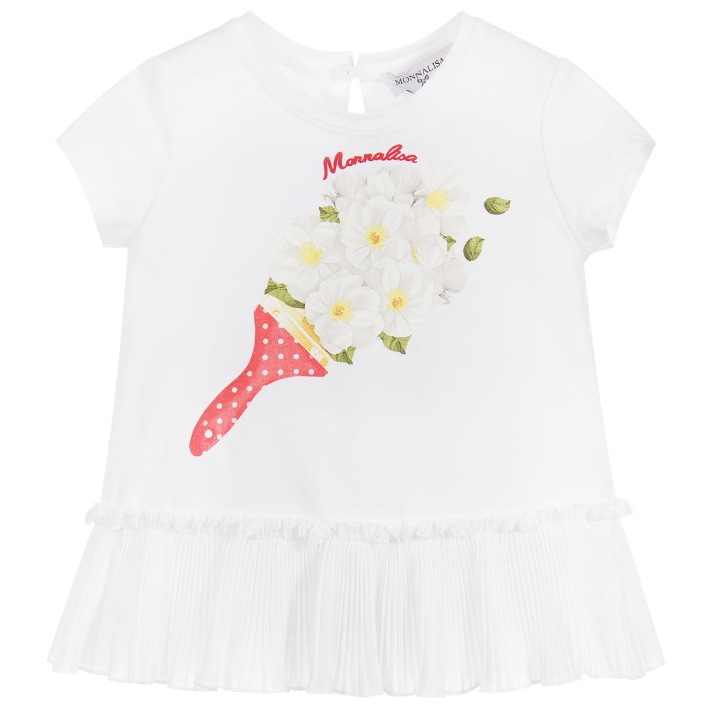 Monnalisa - Girls White Cotton Top | Childrensalon