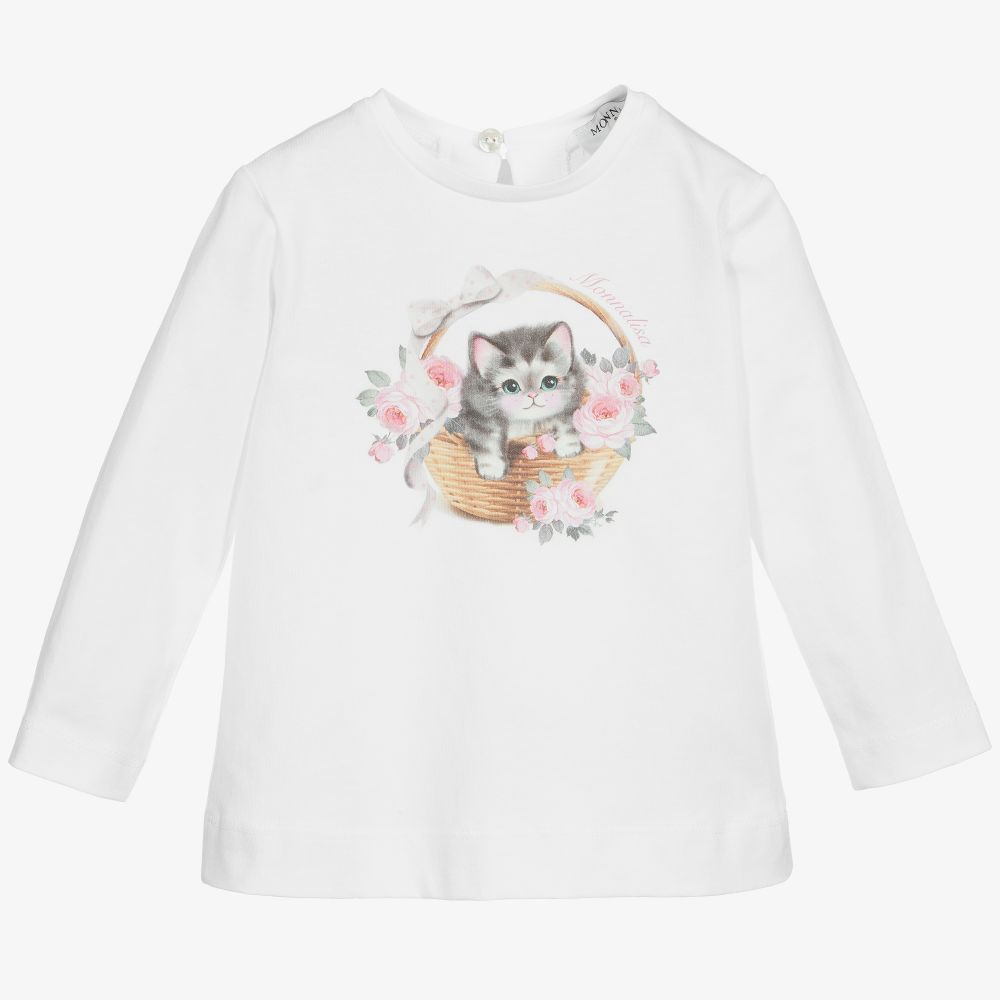 Monnalisa - Girls White Cotton Top | Childrensalon