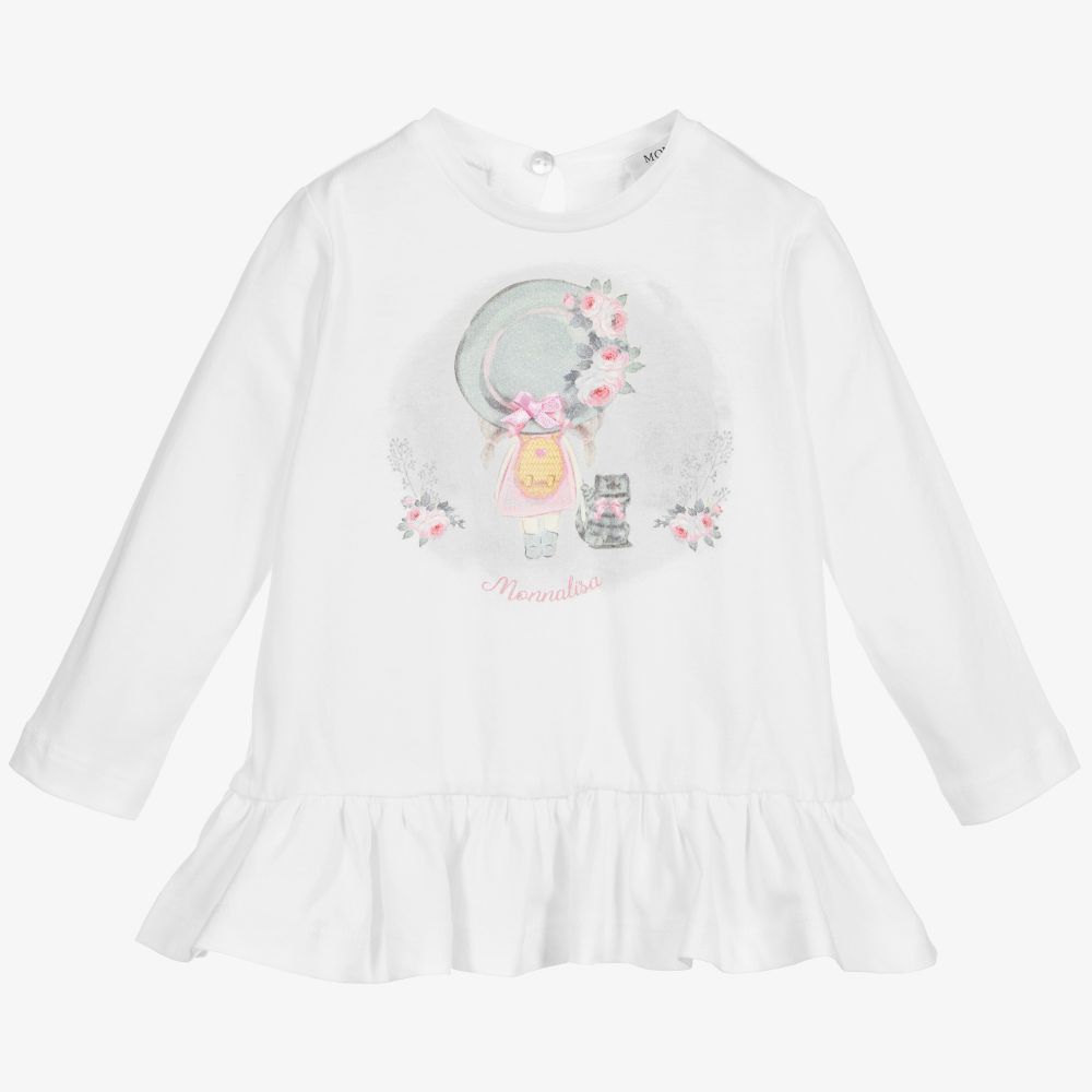 Monnalisa - Girls White Cotton Top | Childrensalon