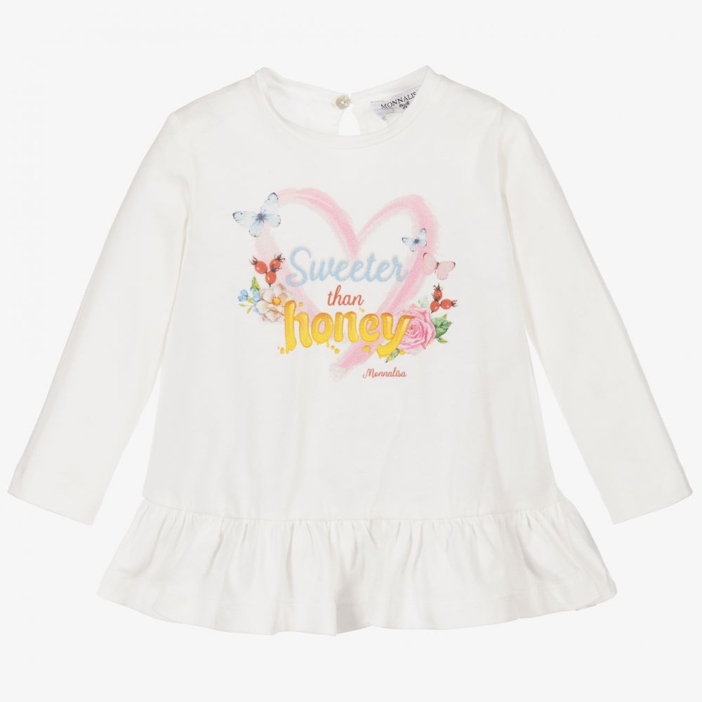 Monnalisa - Girls White Cotton Top | Childrensalon