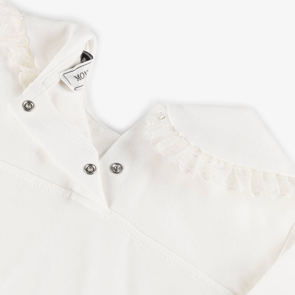 Monnalisa-Girls White Cotton Top with Lace-Trimmed Bow Collar | Childrensalon Outlet