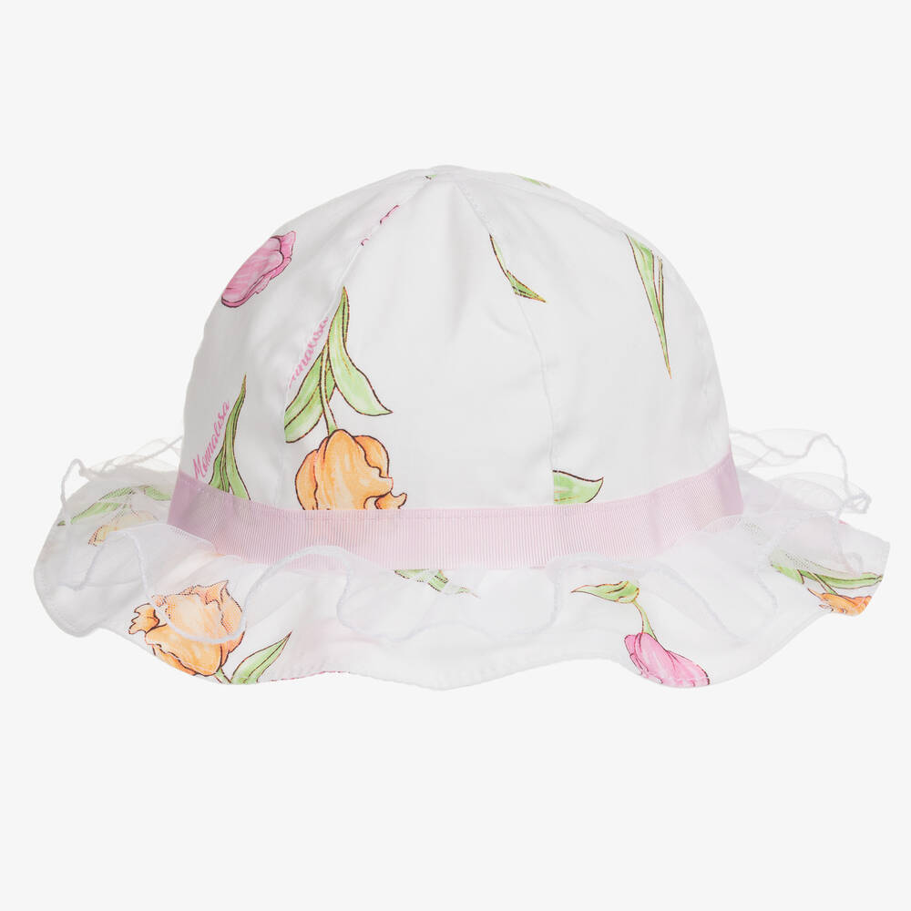 Monnalisa - Girls White Cotton Tulip Sun Hat | Childrensalon