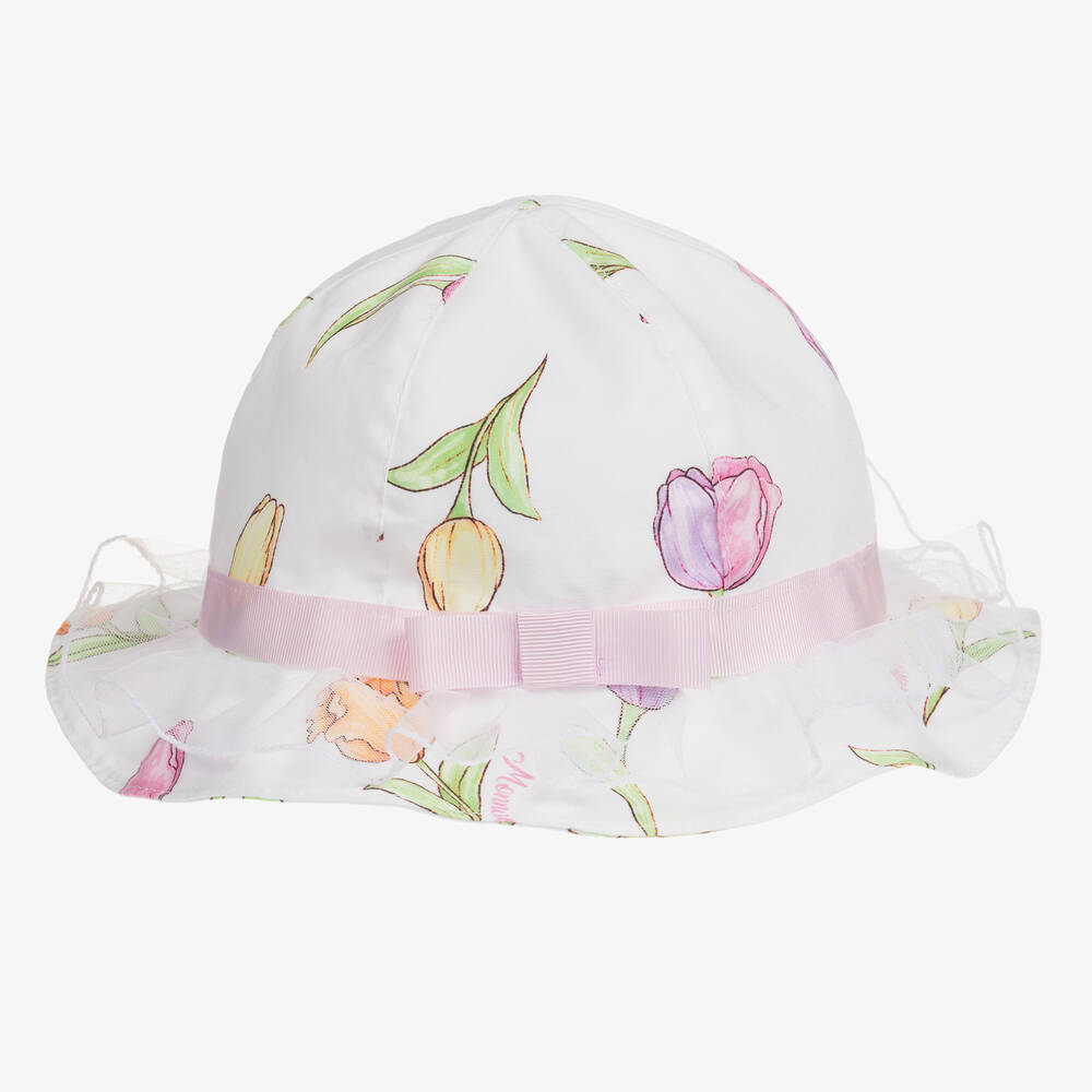 Monnalisa-قبعة للشمس أطفال بناتي قطن لون أبيض | Childrensalon Outlet