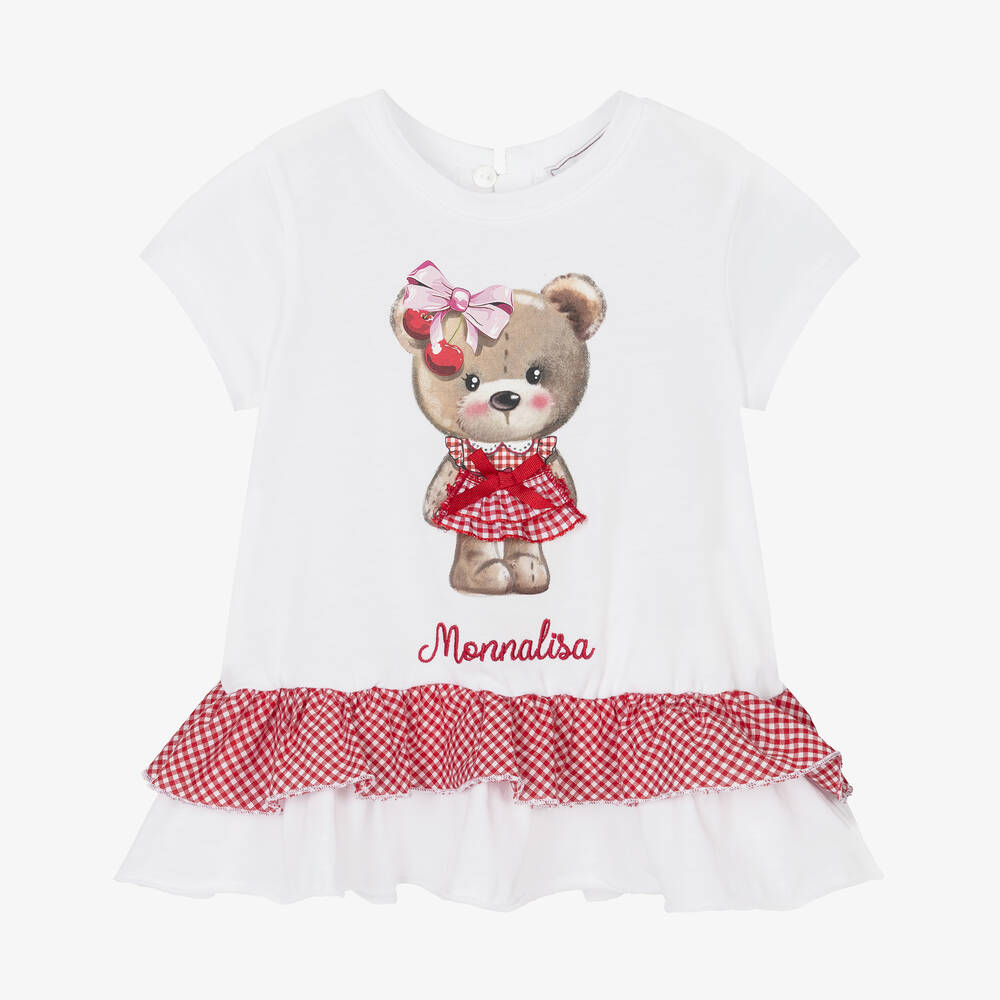 Monnalisa-Girls White Cotton Tunic T-Shirt | Childrensalon Outlet