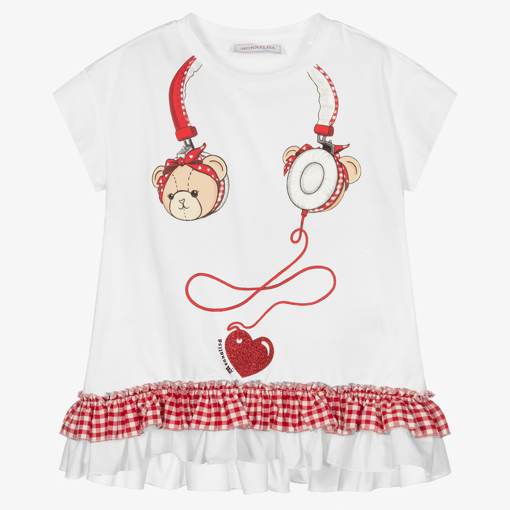 Monnalisa - Girls White Cotton Tunic Top | Childrensalon