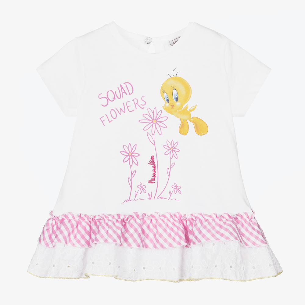 Monnalisa - Белая хлопковая футболка с Твити для девочек | Childrensalon