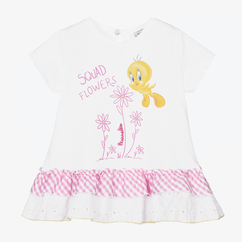 Monnalisa-توب أطفال بناتي قطن لون أبيض | Childrensalon Outlet