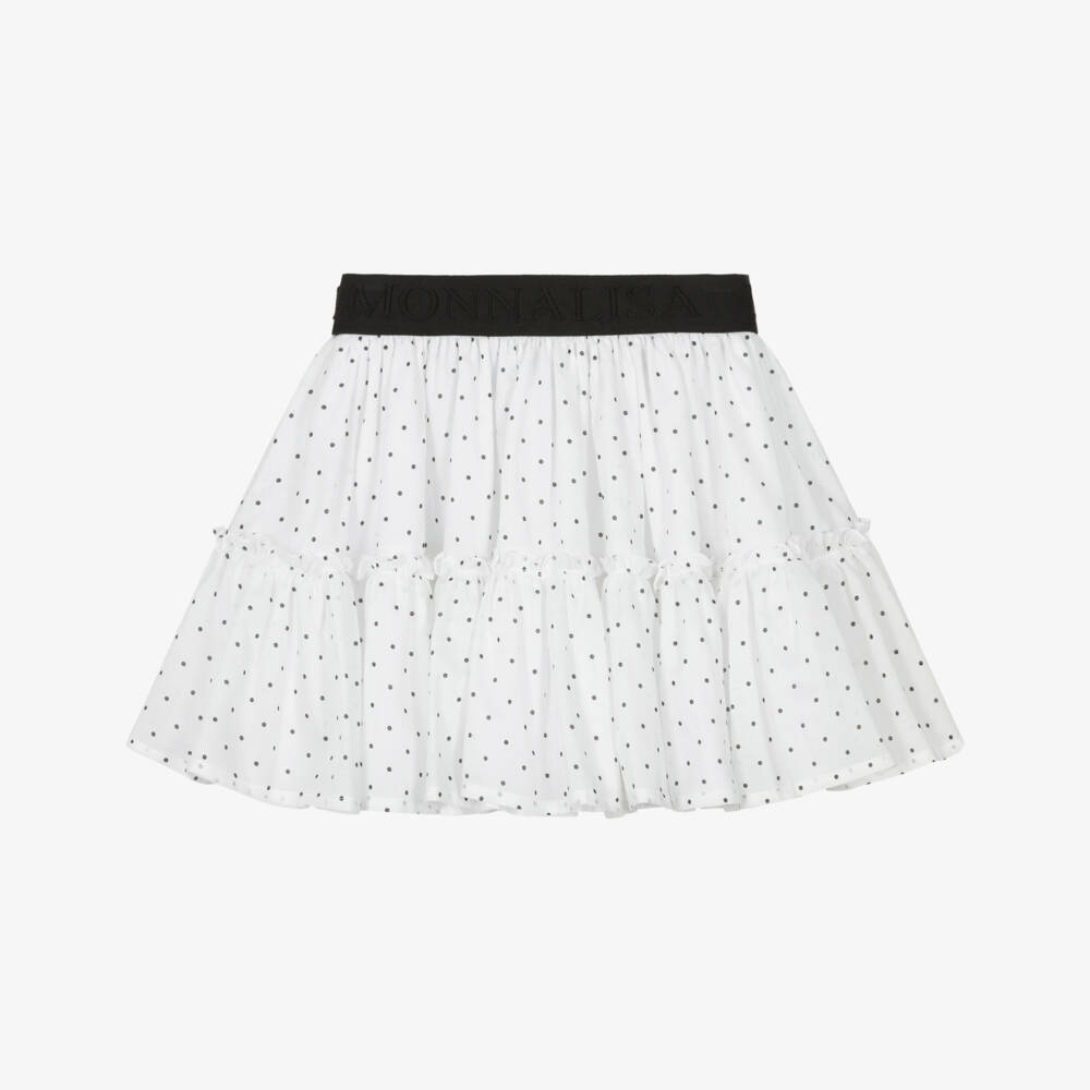 Monnalisa-Girls White Cotton Voile Polka Dot Skirt | Childrensalon Outlet