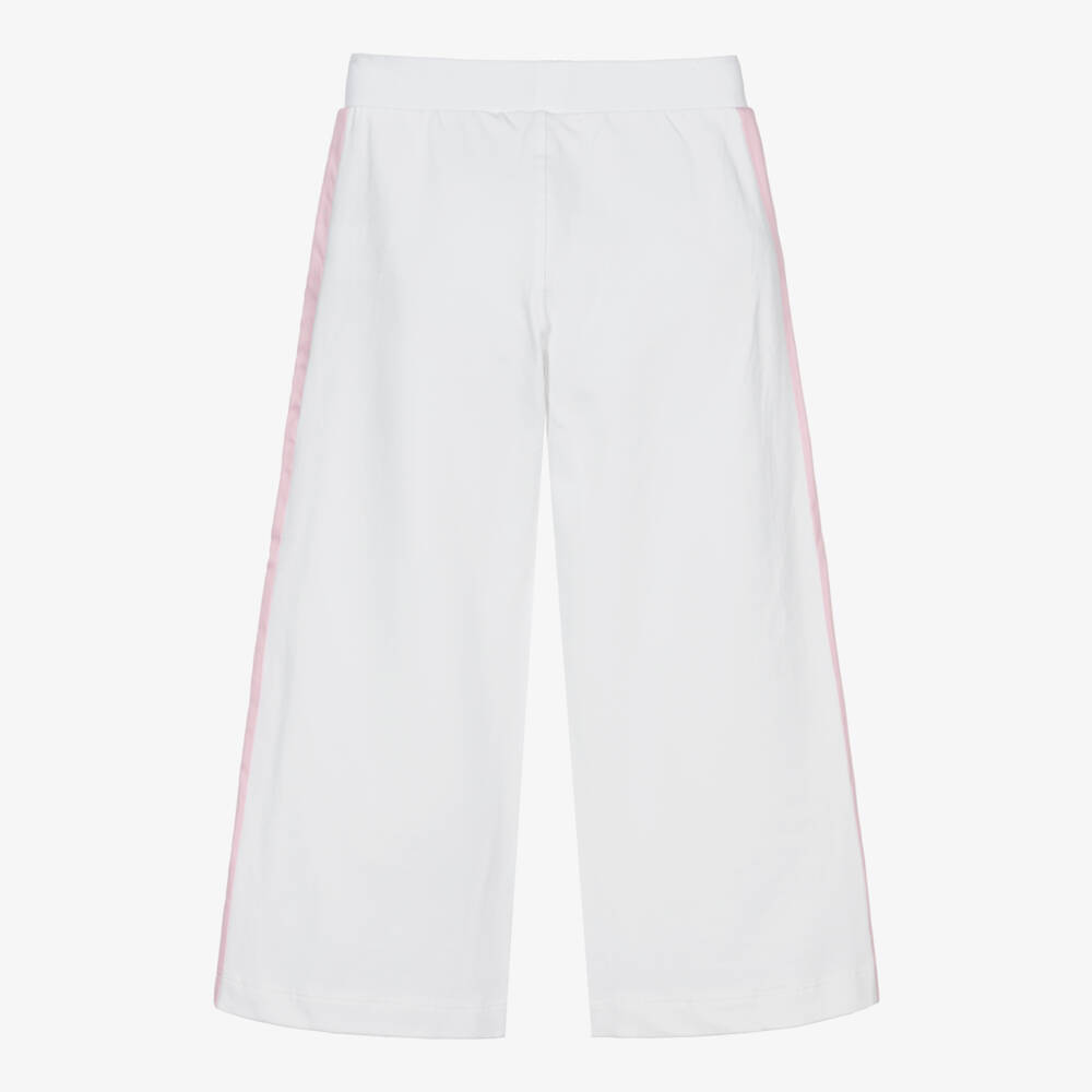 Monnalisa-Girls White Cotton Wide-Leg Floral Joggers | Childrensalon Outlet