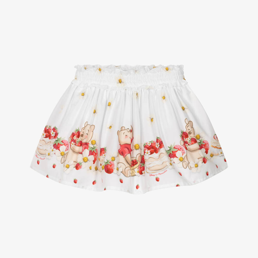Monnalisa-Girls White Cotton Winnie The Pooh Strawberry Skirt | Childrensalon Outlet