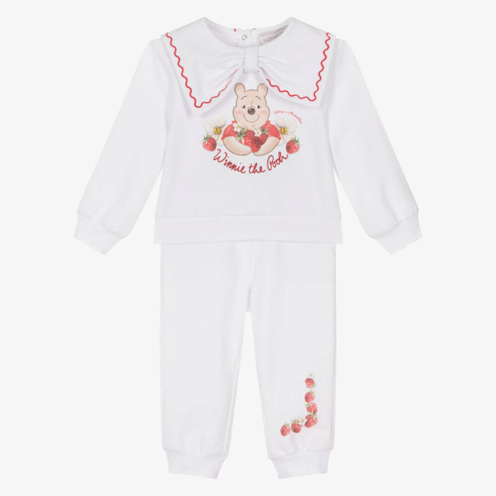 Monnalisa-Girls White Cotton Winnie The Pooh Strawberry Tracksuit | Childrensalon Outlet