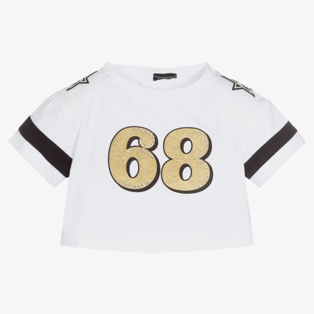 Monnalisa - Girls White Cropped T-Shirt | Childrensalon