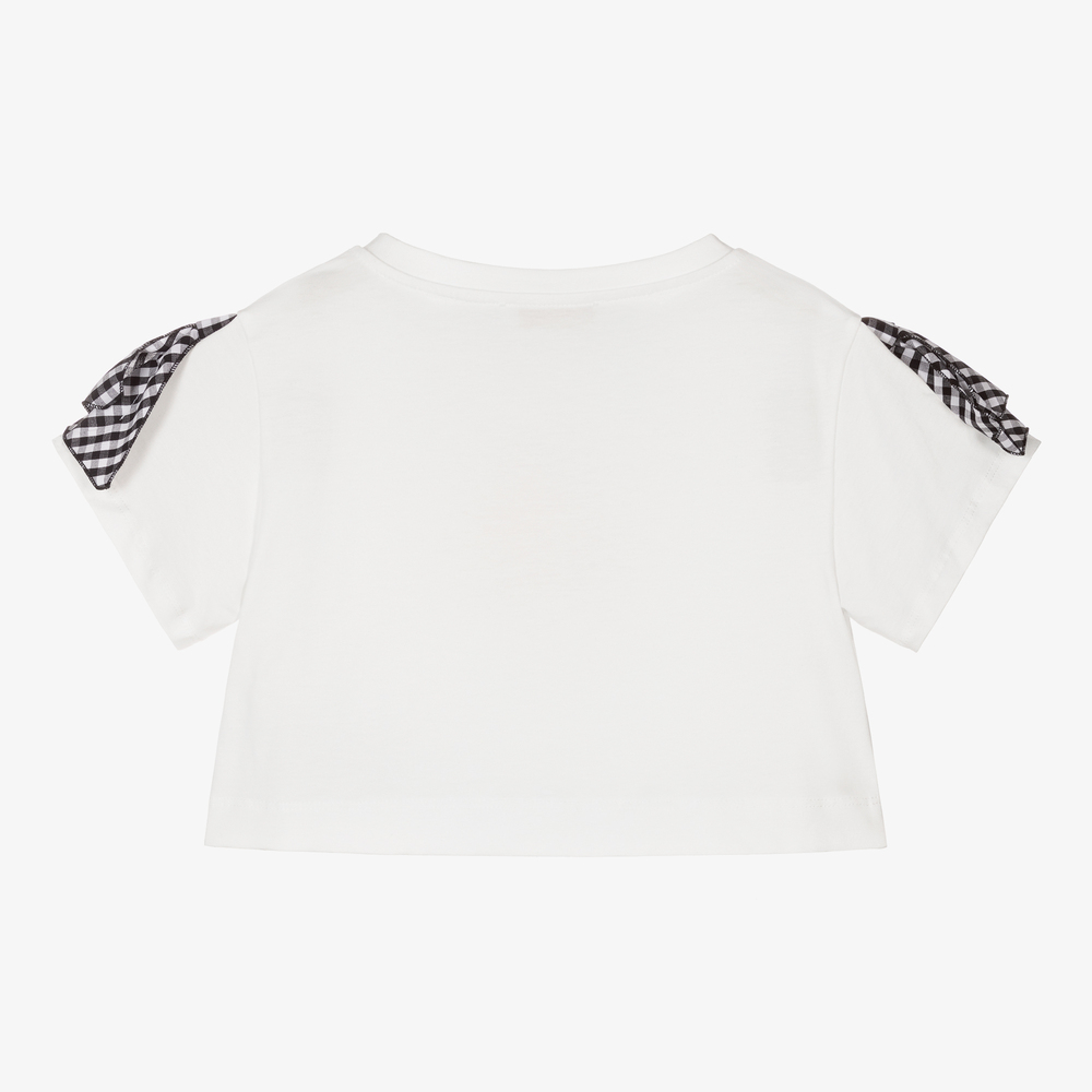 Monnalisa-Girls White Cropped T-Shirt | Childrensalon Outlet