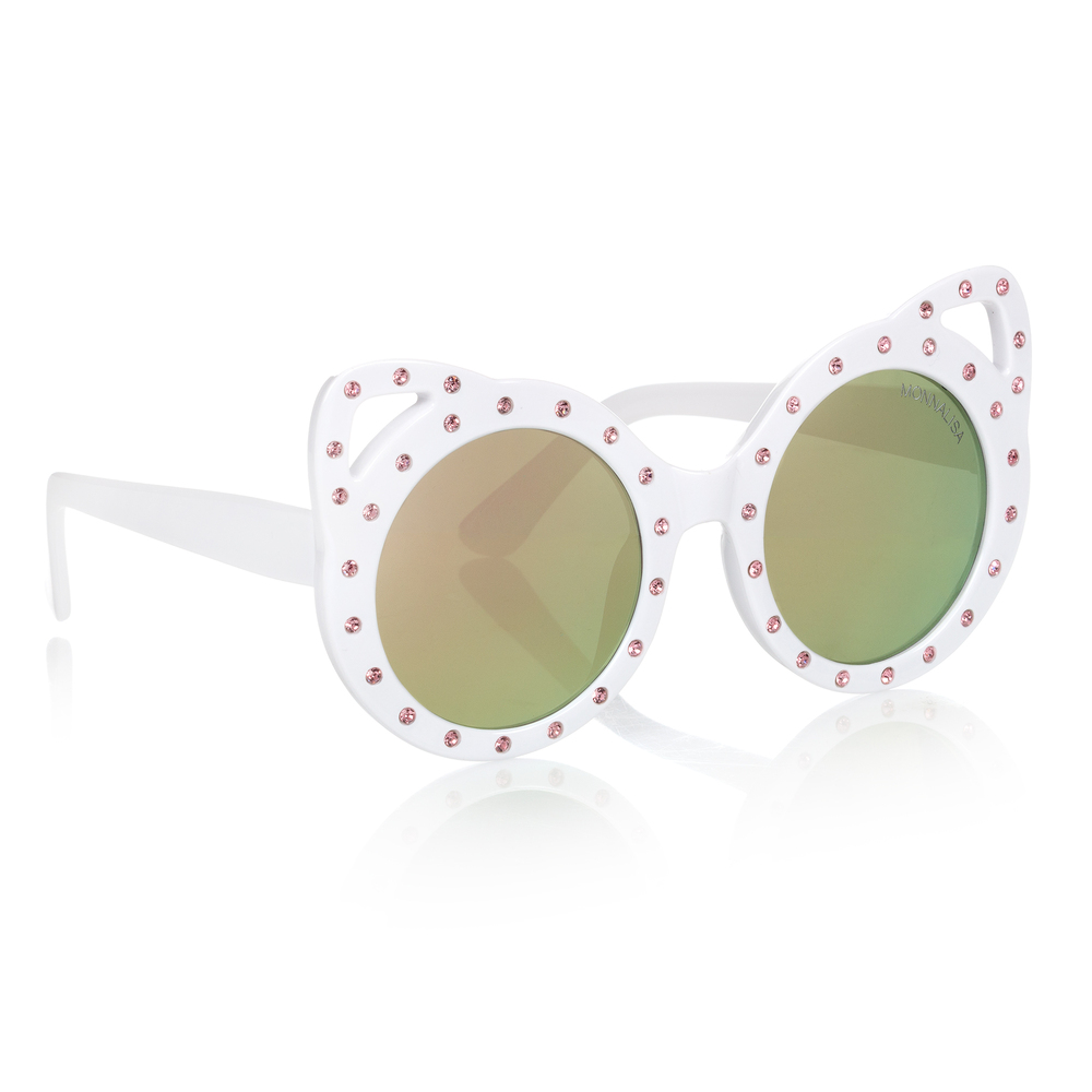 Monnalisa - Weiße Sonnenbrille mit Kristallsteinen (M) | Childrensalon
