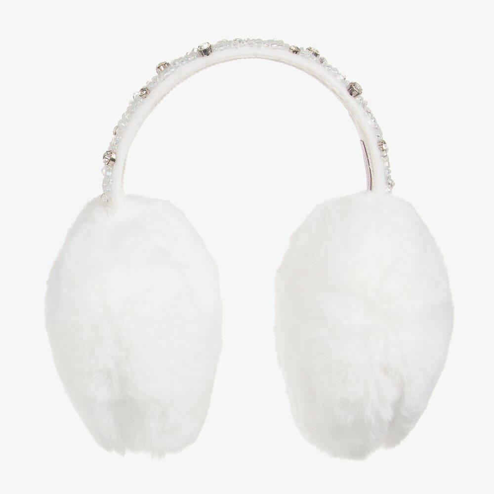 Monnalisa - Girls White Diamanté Plush Ear Muffs | Childrensalon