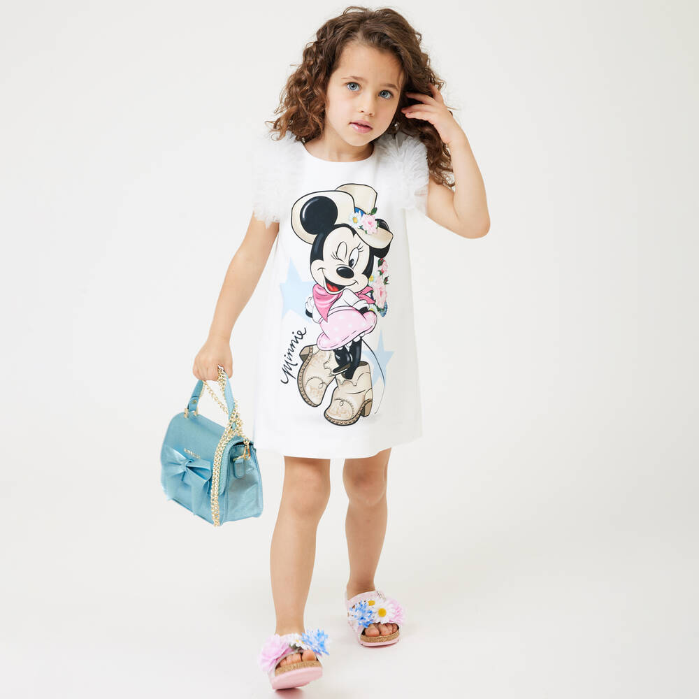 Monnalisa-Girls White Disney Dress | Childrensalon Outlet