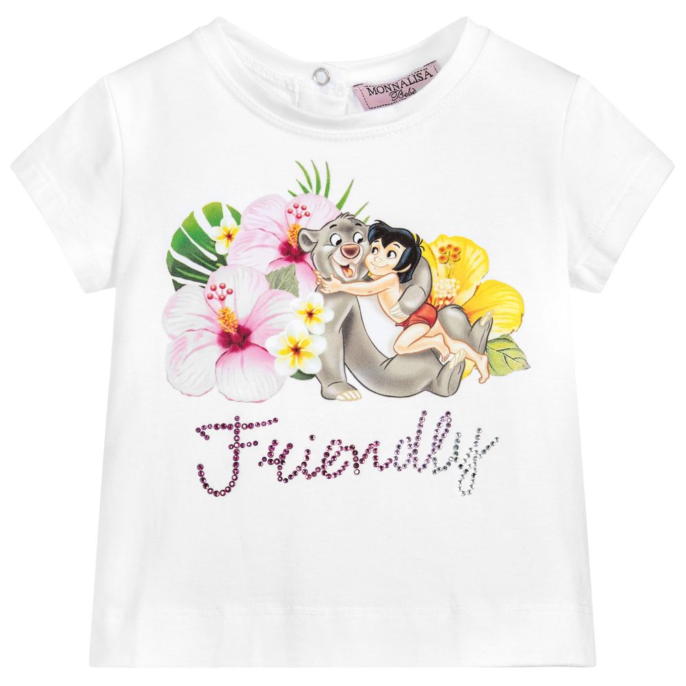 Monnalisa - Girls White Disney T-Shirt  | Childrensalon