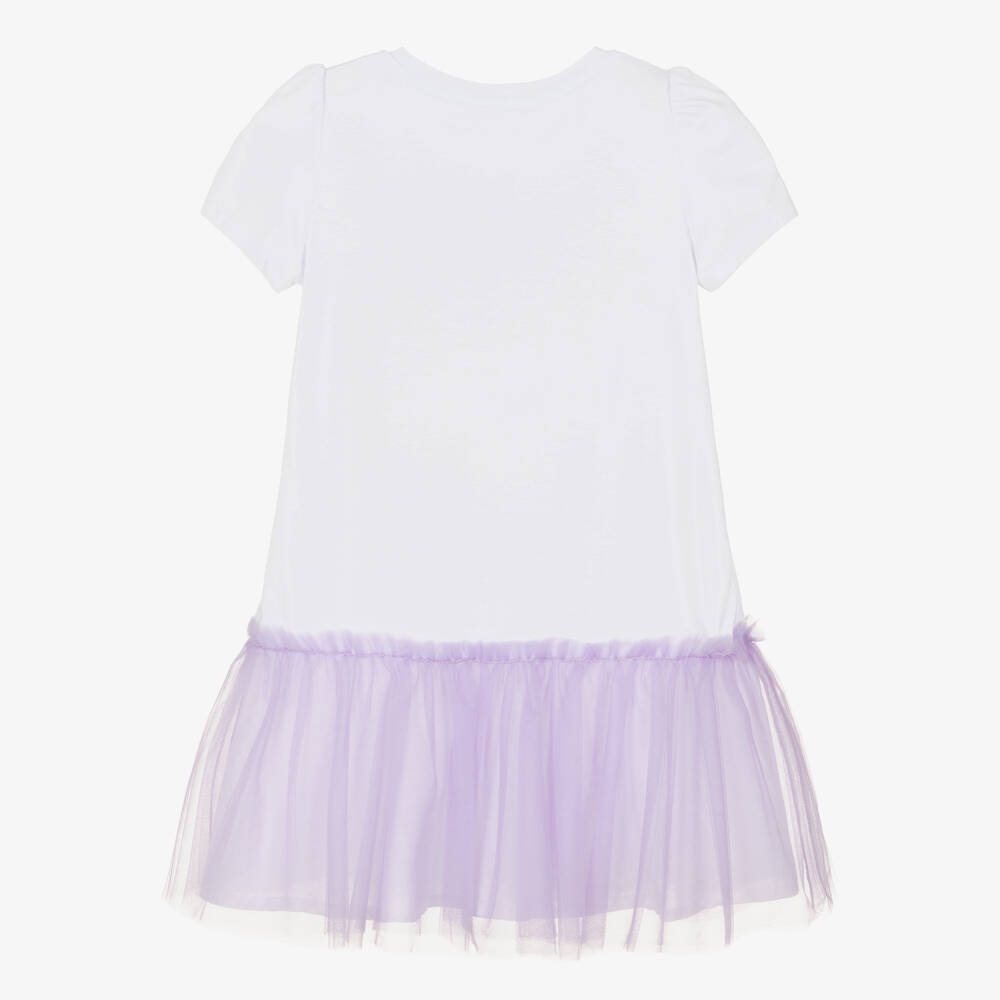 Monnalisa-فستان توتو بطبعة ديزني قطن وتول لون أبيض | Childrensalon Outlet