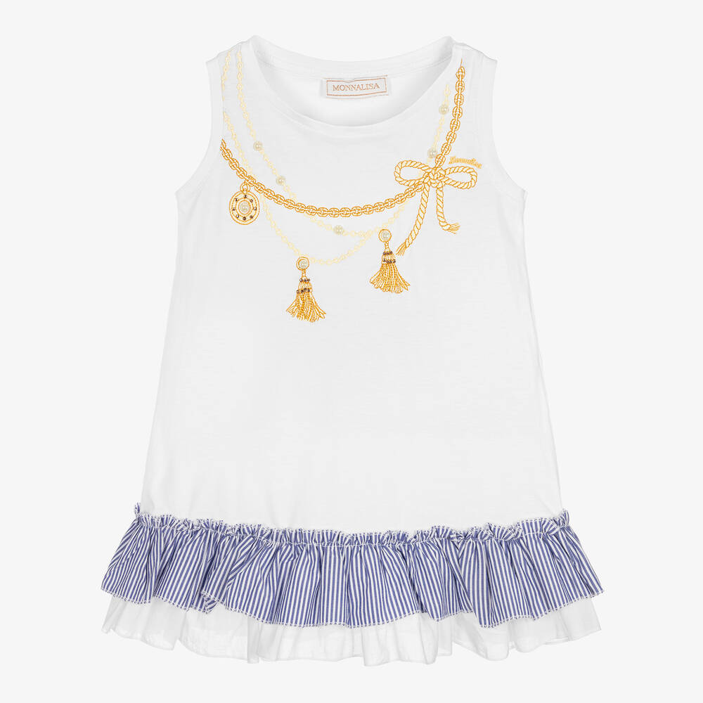 Monnalisa - Girls White Embroidered Cotton T-Shirt | Childrensalon