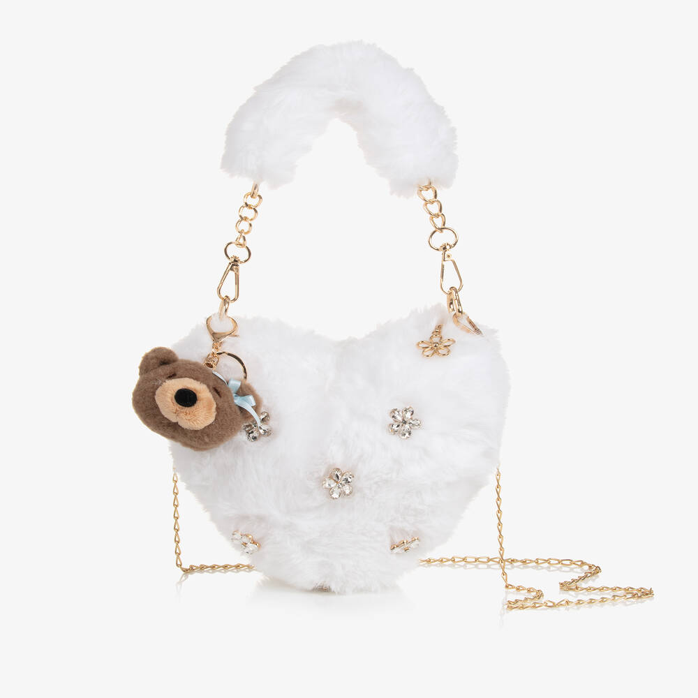 Monnalisa - Белая сумка из искусственного меха с медвежонком (23см) | Childrensalon