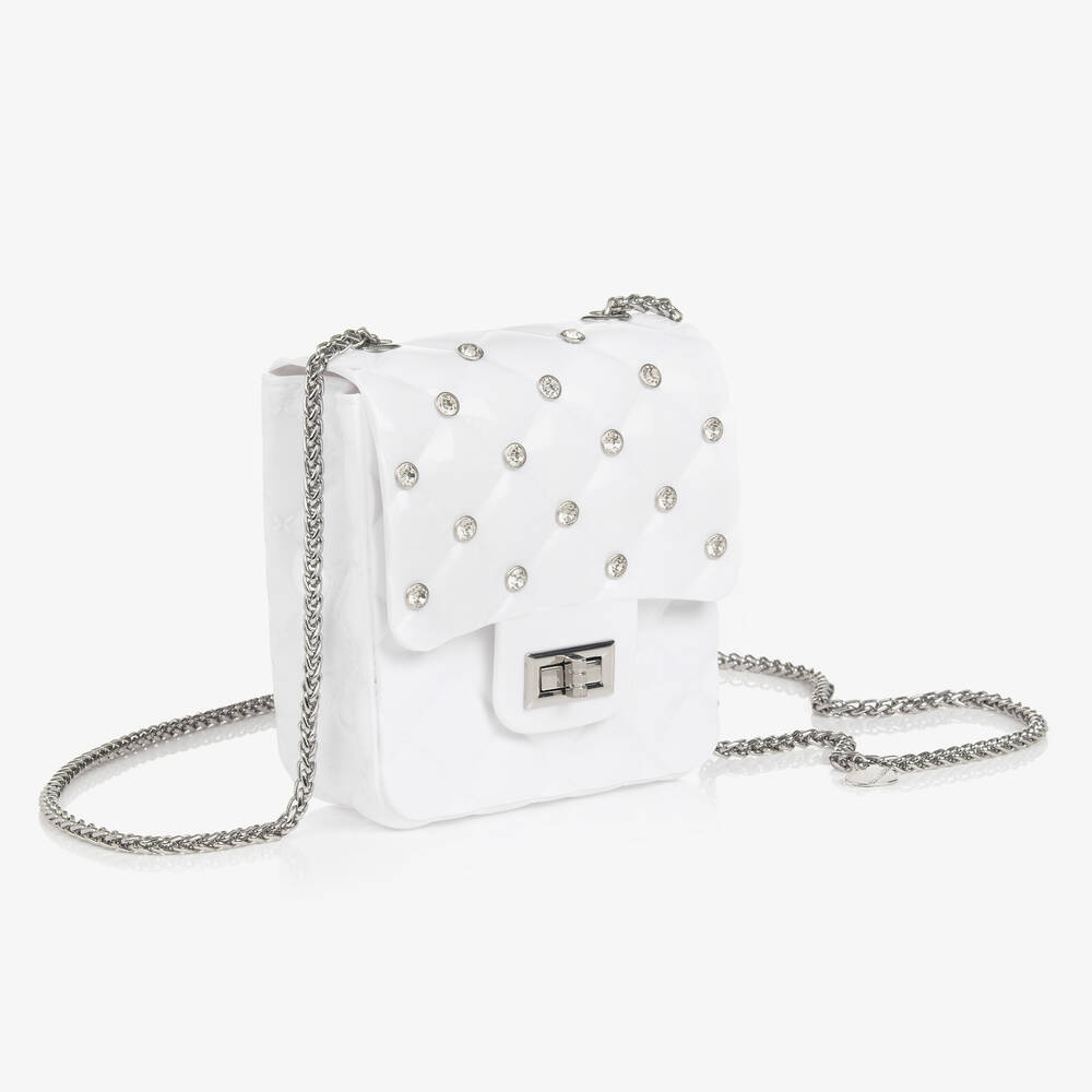 Monnalisa Шик-Girls White Faux Patent Shoulder Bag (14cm) | Childrensalon Outlet