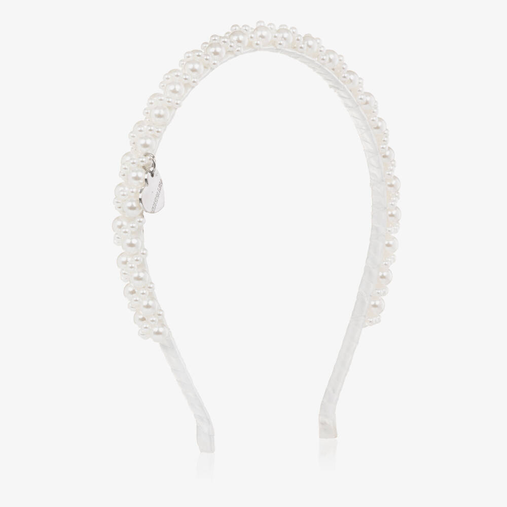 Monnalisa-Girls White Faux Pearl Hairband | Childrensalon Outlet
