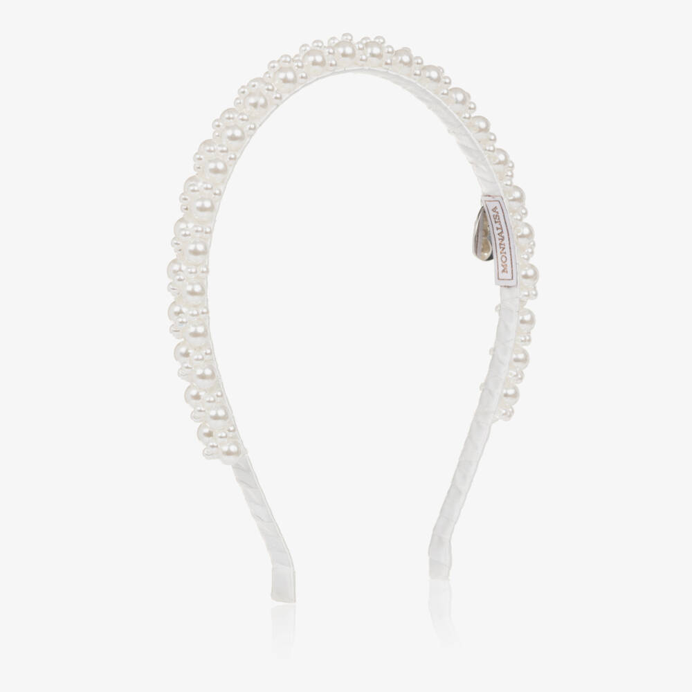 Monnalisa-Girls White Faux Pearl Hairband | Childrensalon Outlet