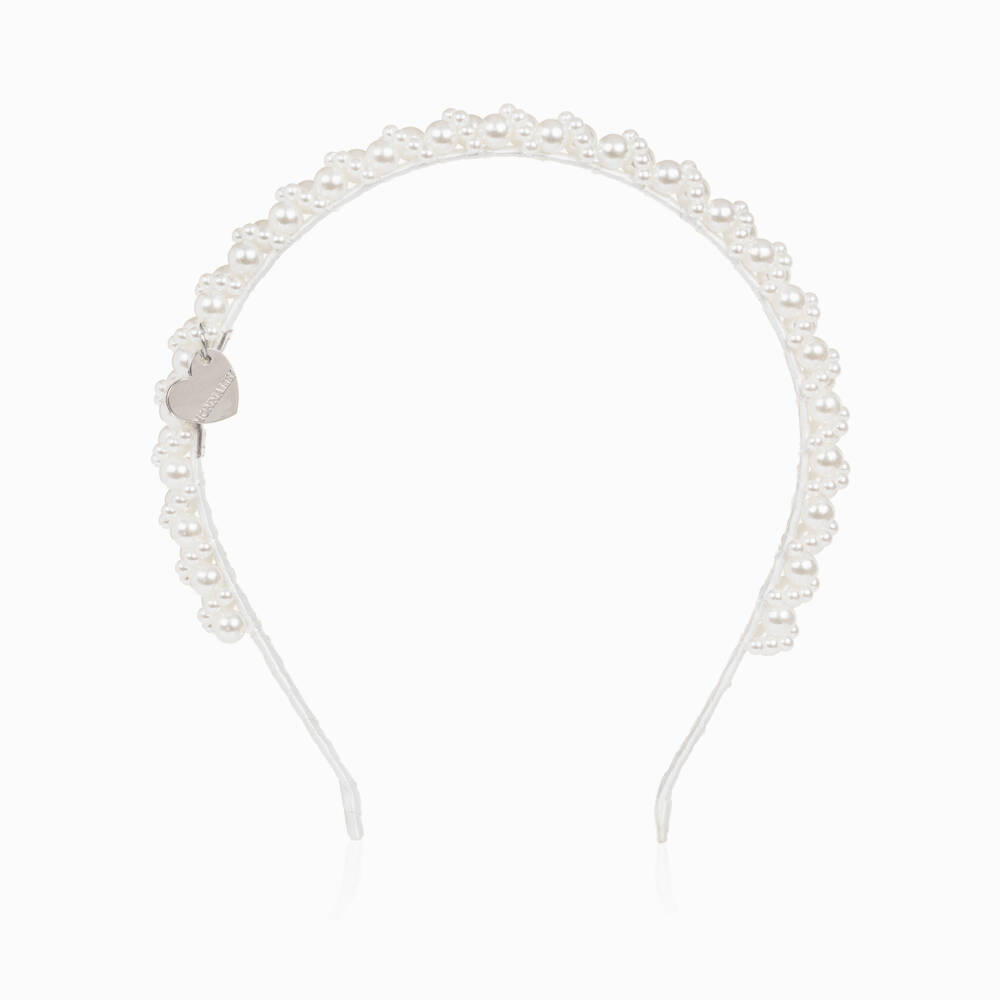 Monnalisa-Girls White Faux Pearl Hairband | Childrensalon Outlet