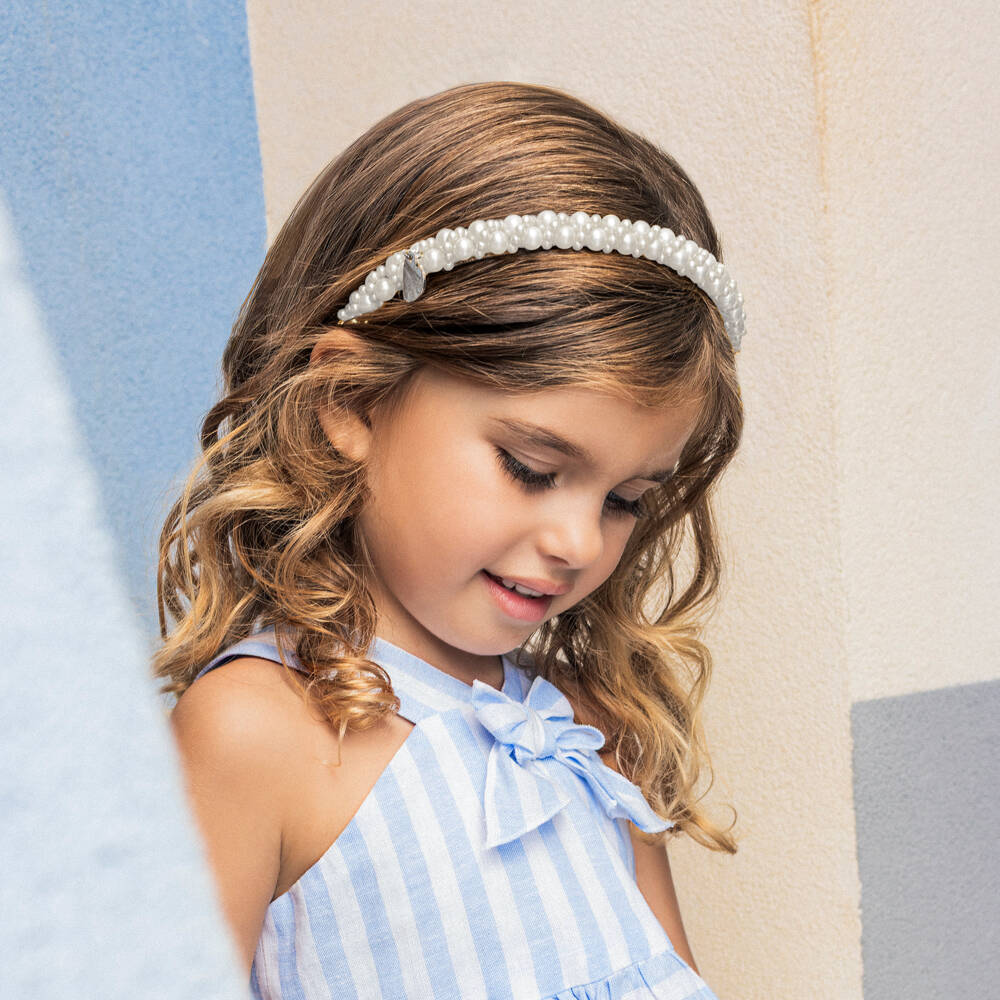 Monnalisa-Girls White Faux Pearl Hairband | Childrensalon Outlet