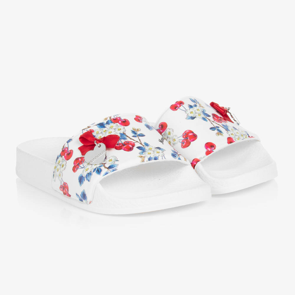 Monnalisa - Girls White Floral Cherry Sliders | Childrensalon