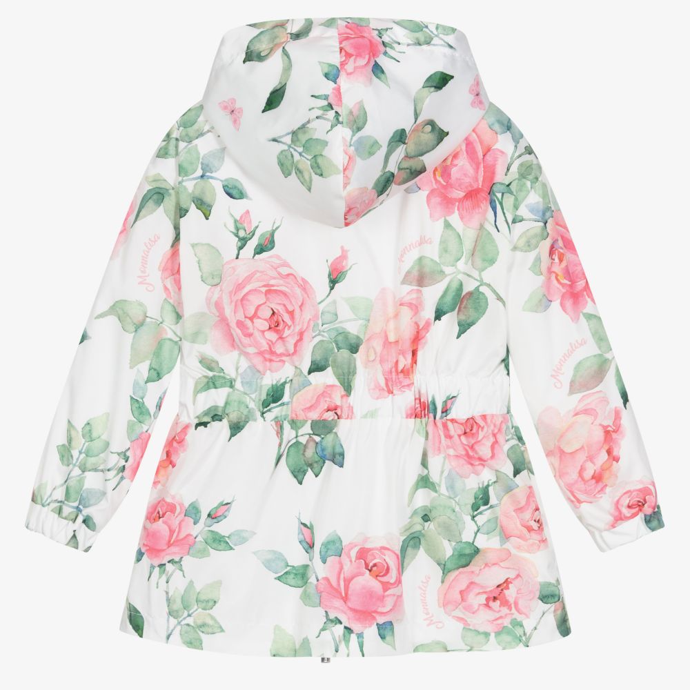 Monnalisa Girls White Floral Coat Childrensalon Outlet