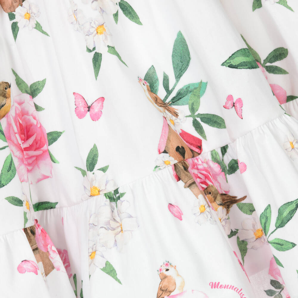 Monnalisa-Girls White Floral Cotton Dress | Childrensalon Outlet