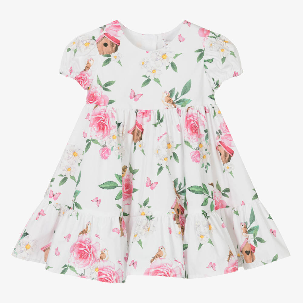 Monnalisa-Белое хлопковое платье с цветами для девочек | Childrensalon Outlet
