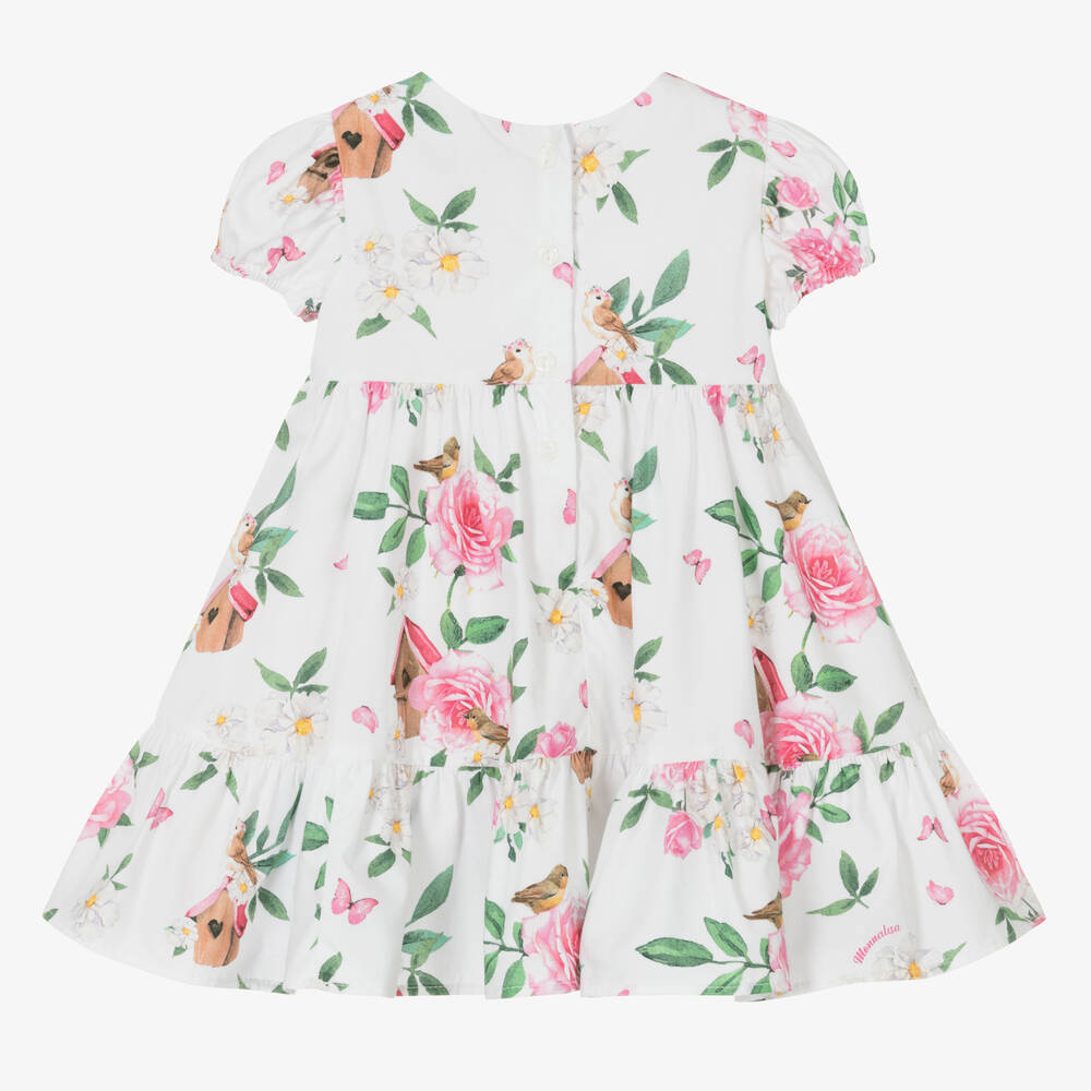 Monnalisa-Girls White Floral Cotton Dress | Childrensalon Outlet