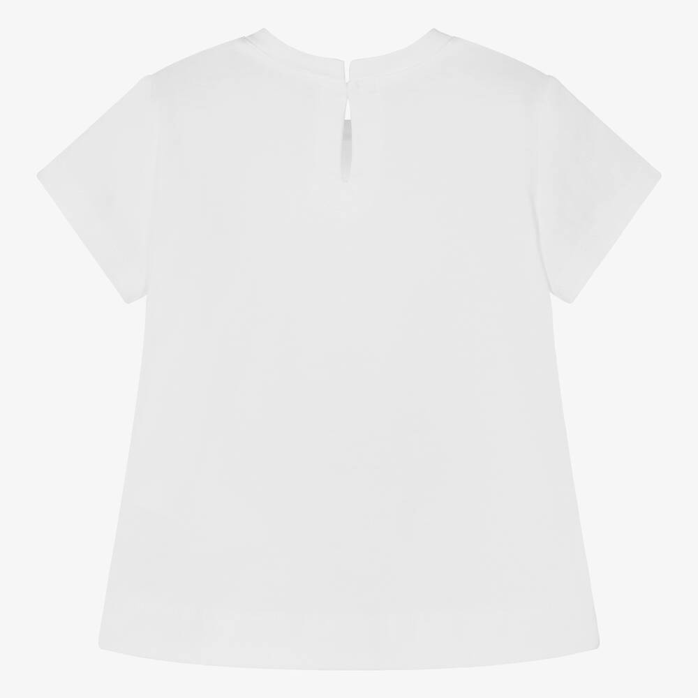 Monnalisa-تيشيرت أطفال بناتي قطن لون أبيض بطبعة ورود | Childrensalon Outlet