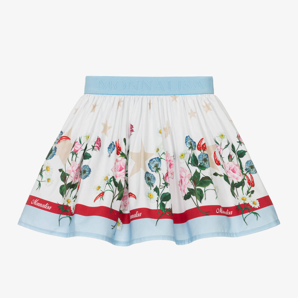 Monnalisa-Белая хлопковая юбка с цветами для девочек | Childrensalon Outlet