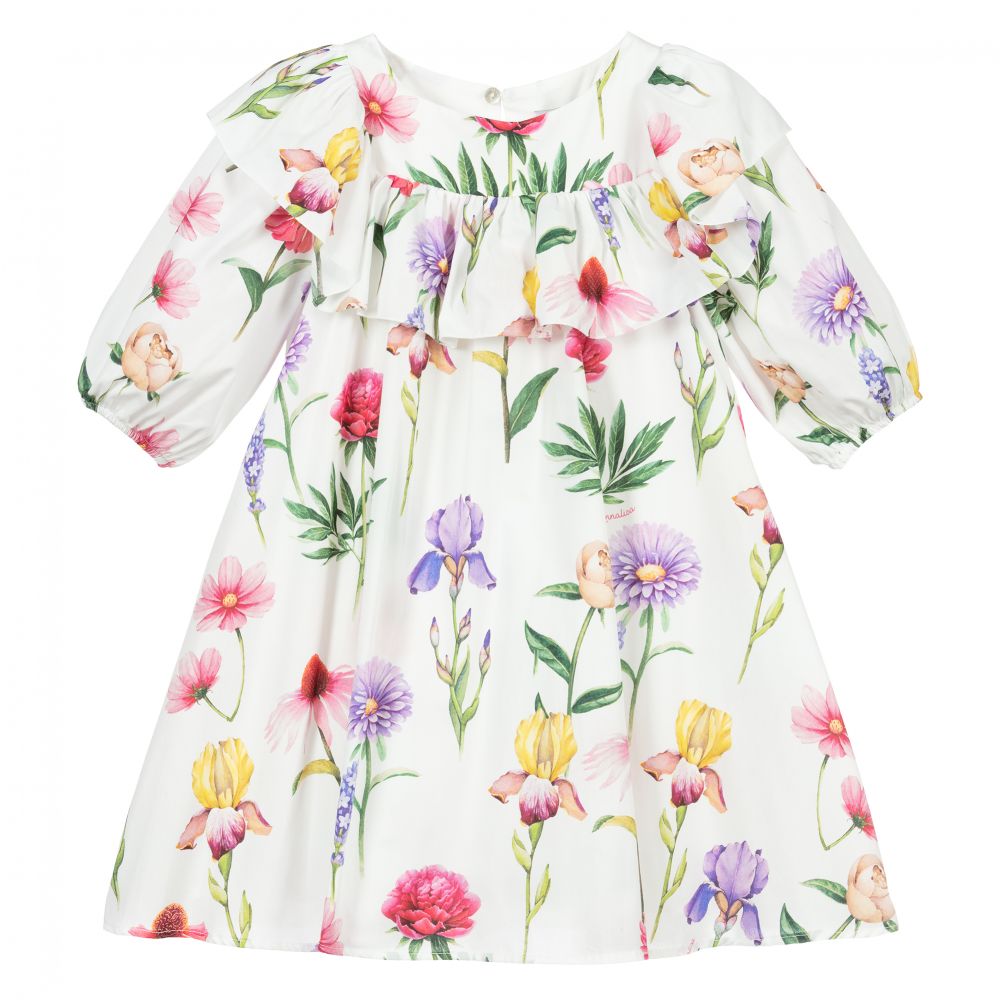 Monnalisa - Girls White Floral Dress | Childrensalon