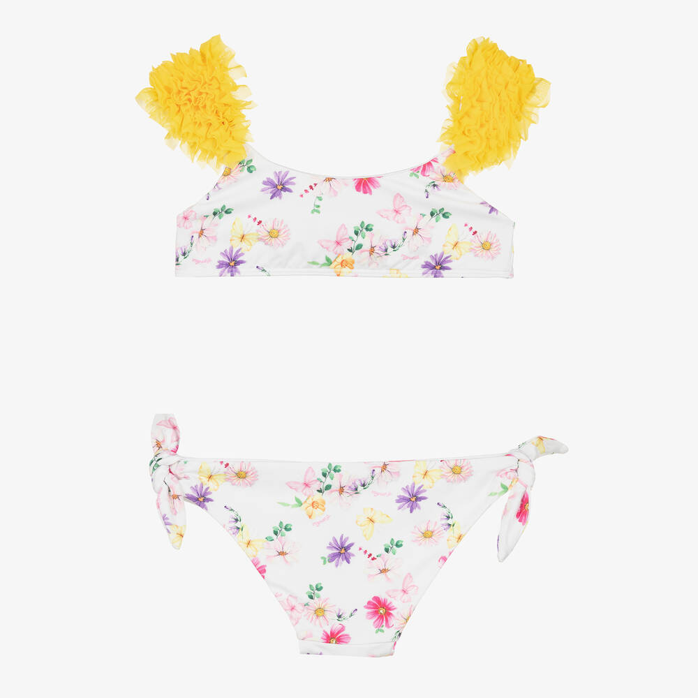 Monnalisa-Girls White Floral & Frills Bikini | Childrensalon Outlet