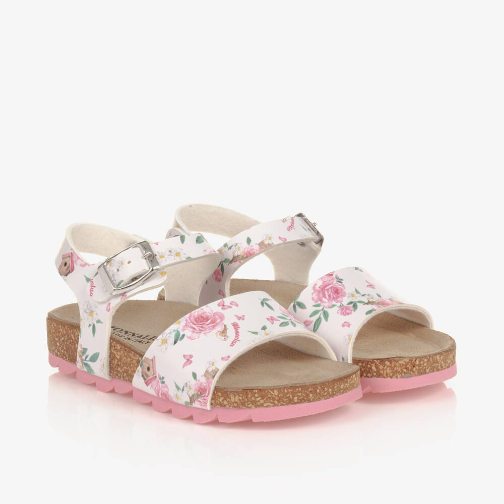 Monnalisa-Белые сандалии с цветами для девочек | Childrensalon Outlet