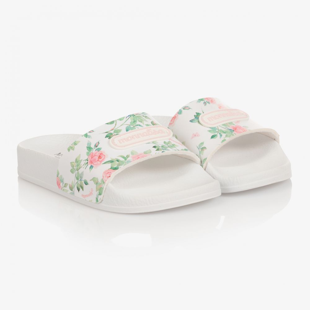 Monnalisa-Girls White Floral Sliders | Childrensalon Outlet