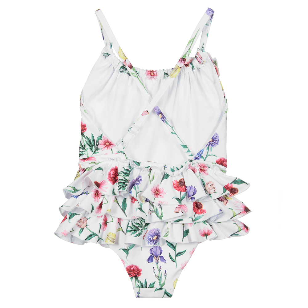 Monnalisa-Girls White Floral Swimsuit | Childrensalon Outlet