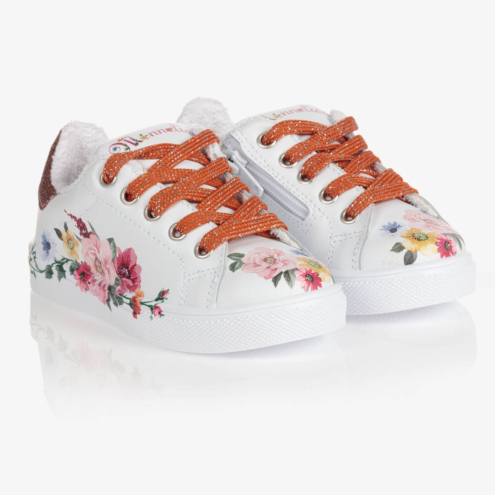 Monnalisa - Baskets blanches fleurs Fille | Childrensalon