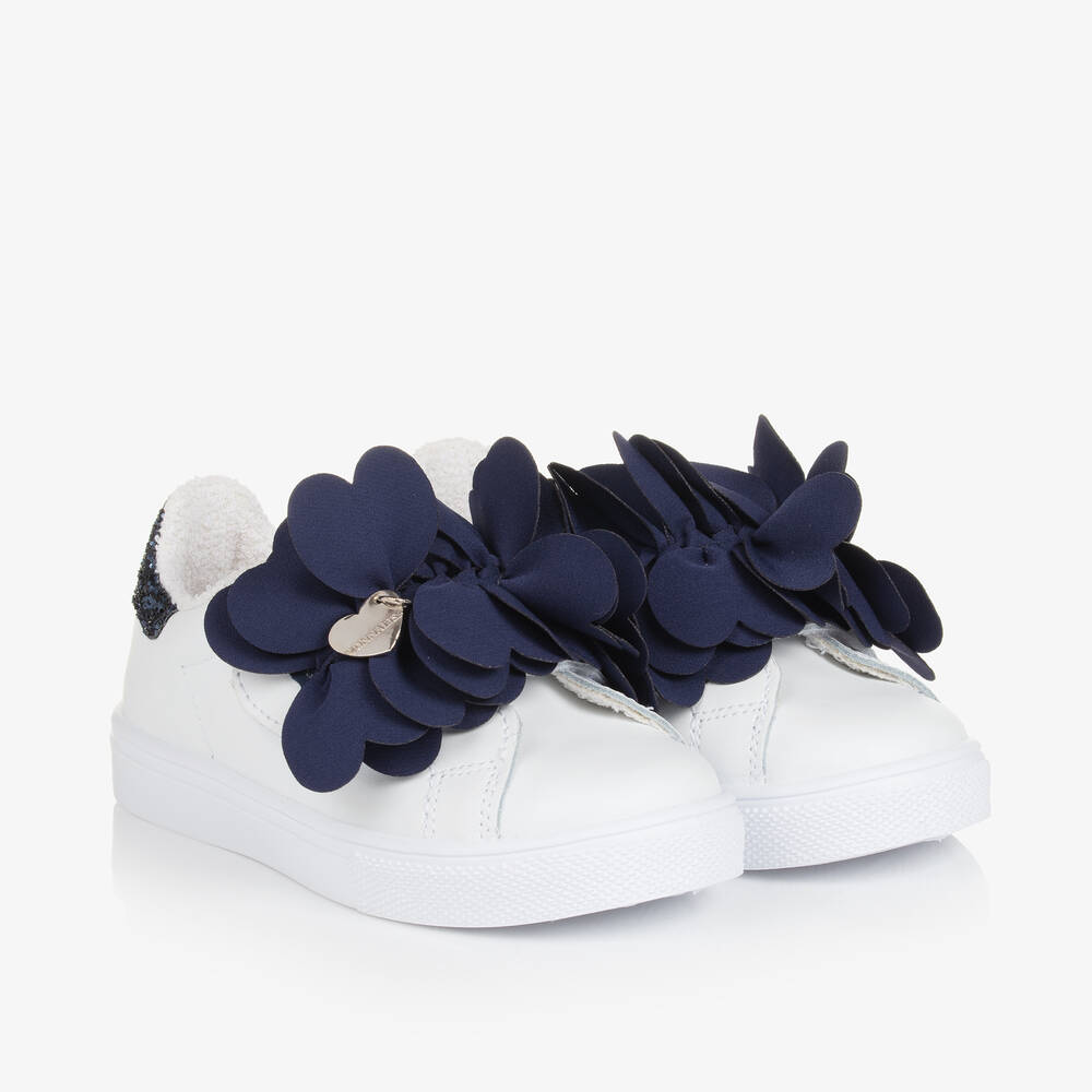 Monnalisa-Girls White Flower Leather Trainers | Childrensalon Outlet