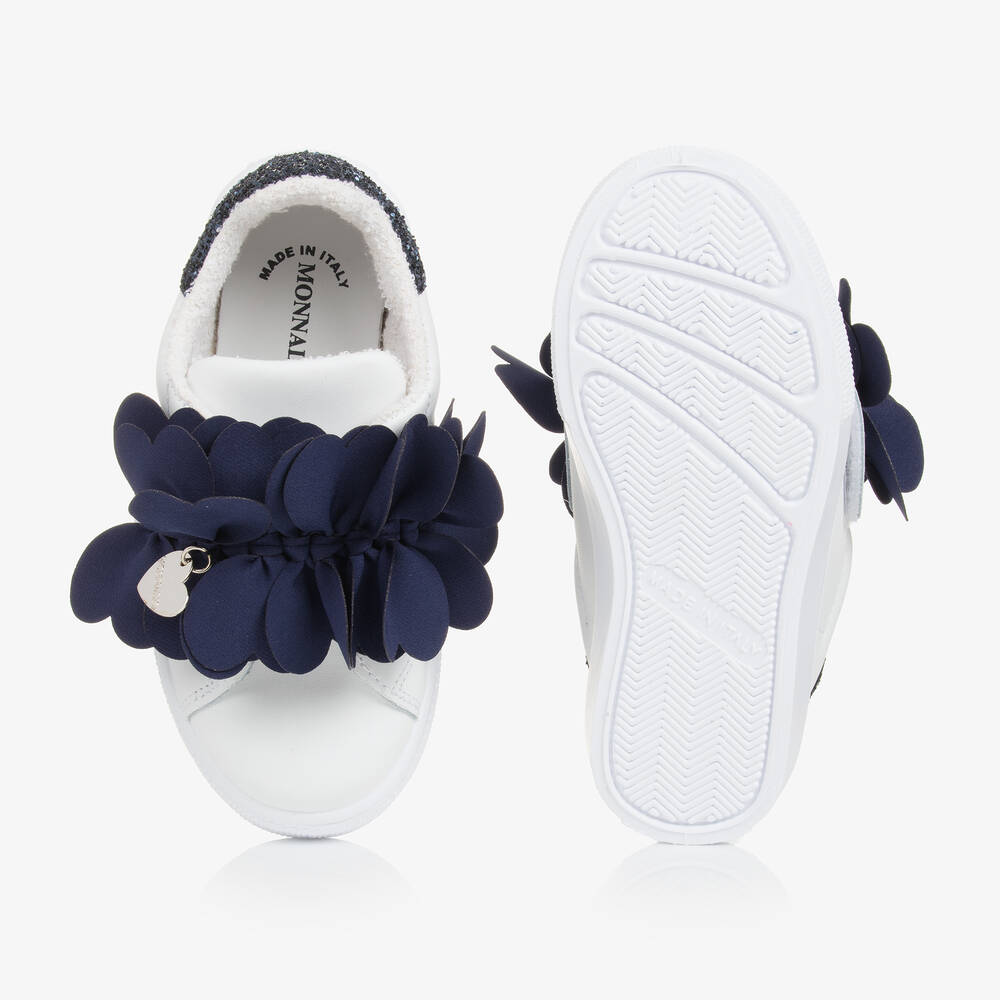 Monnalisa-Girls White Flower Leather Trainers | Childrensalon Outlet