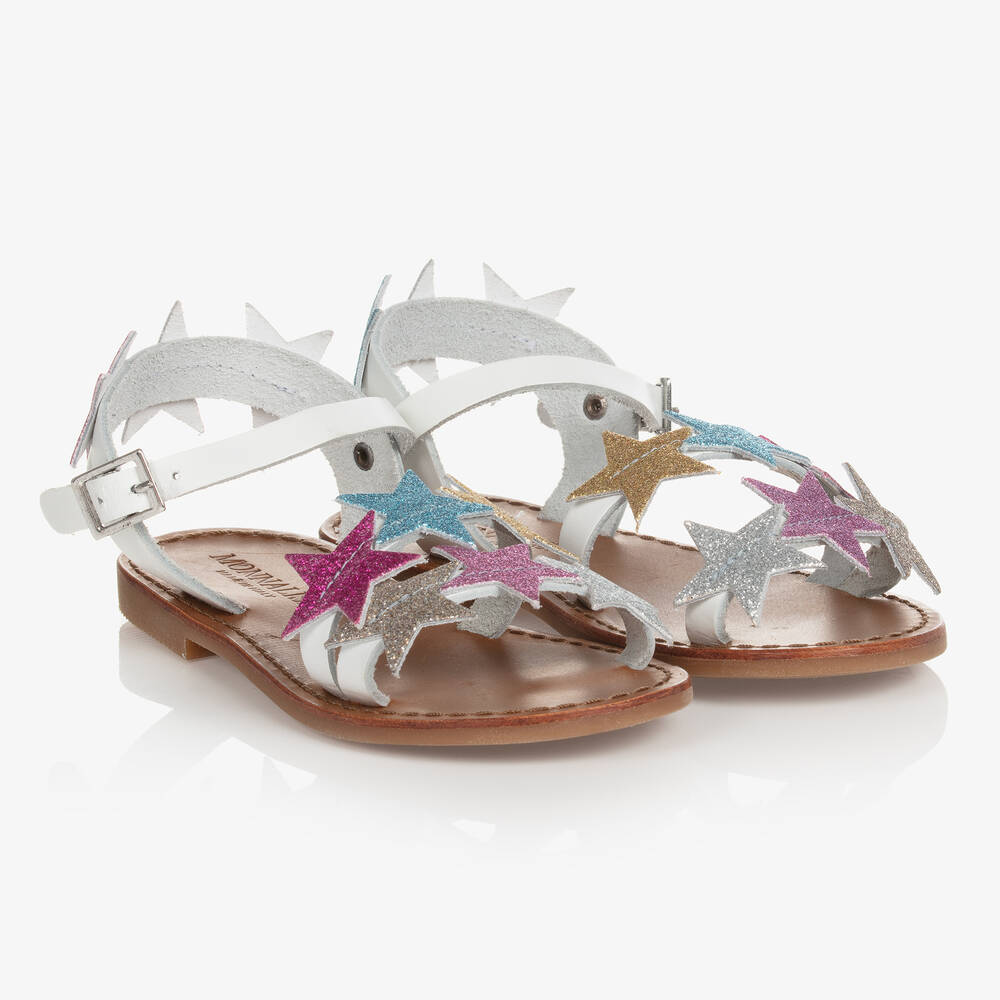 Monnalisa - Girls White Glitter Leather Sandals | Childrensalon