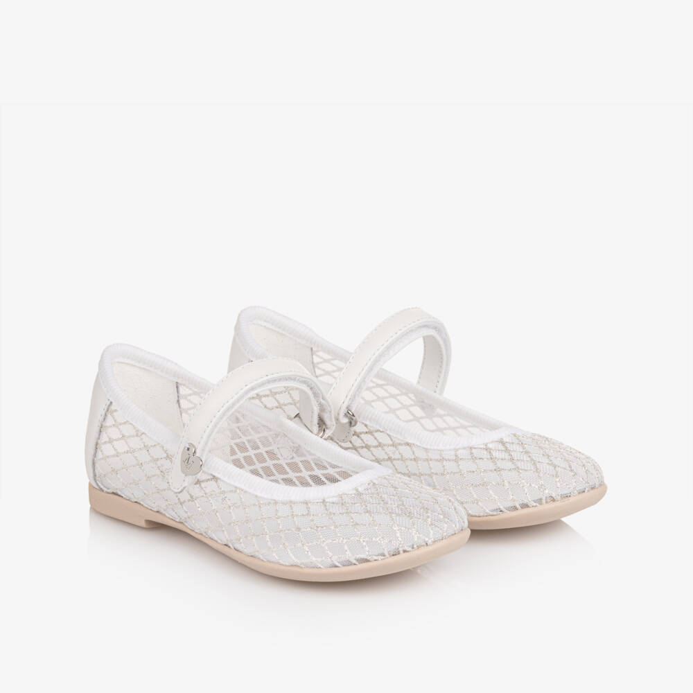 Monnalisa-Girls White Glitter Mesh Mary Jane Shoes | Childrensalon Outlet