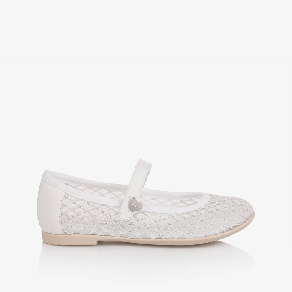 Monnalisa-Girls White Glitter Mesh Mary Jane Shoes | Childrensalon Outlet