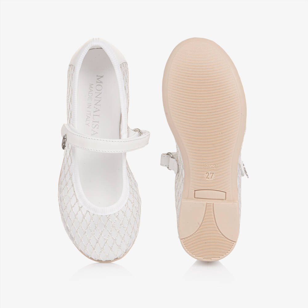 Monnalisa-Girls White Glitter Mesh Mary Jane Shoes | Childrensalon Outlet